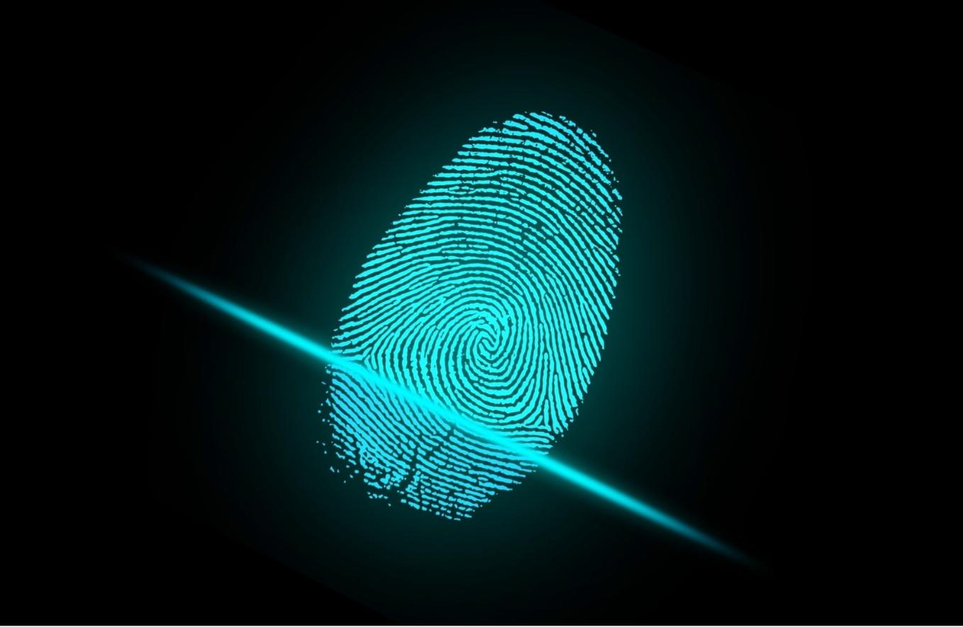 Black background with green fingerprint scan in foreground