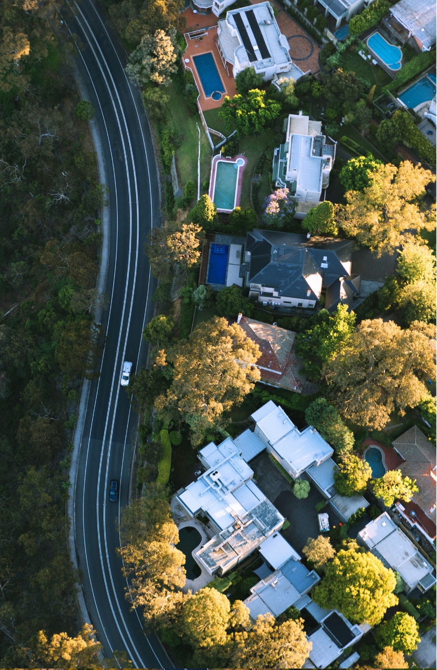 Melbourne aerial photography of streetscape, river and park