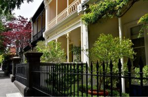 Streetscape of townhouses in Victoria