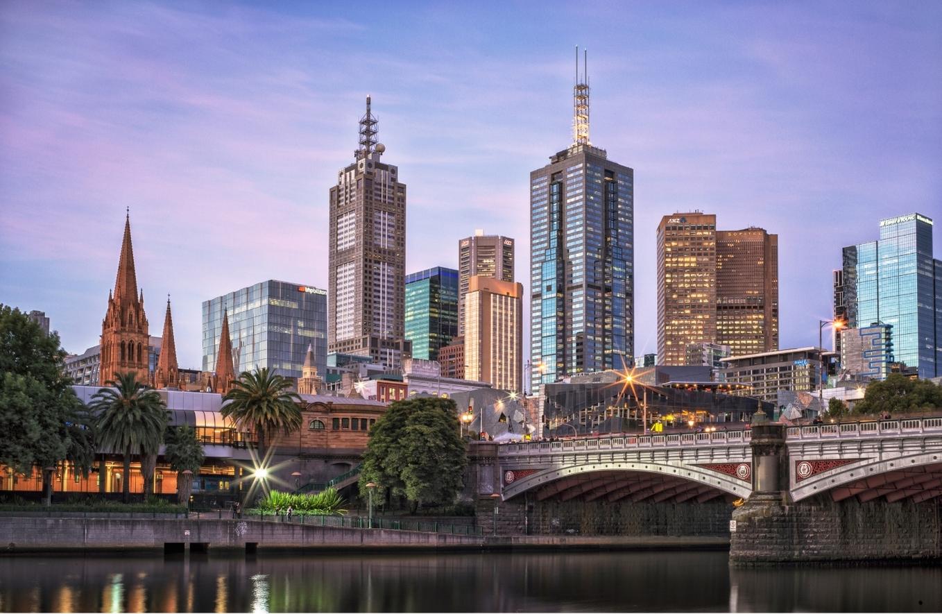 Melbourne city skyline at dusk