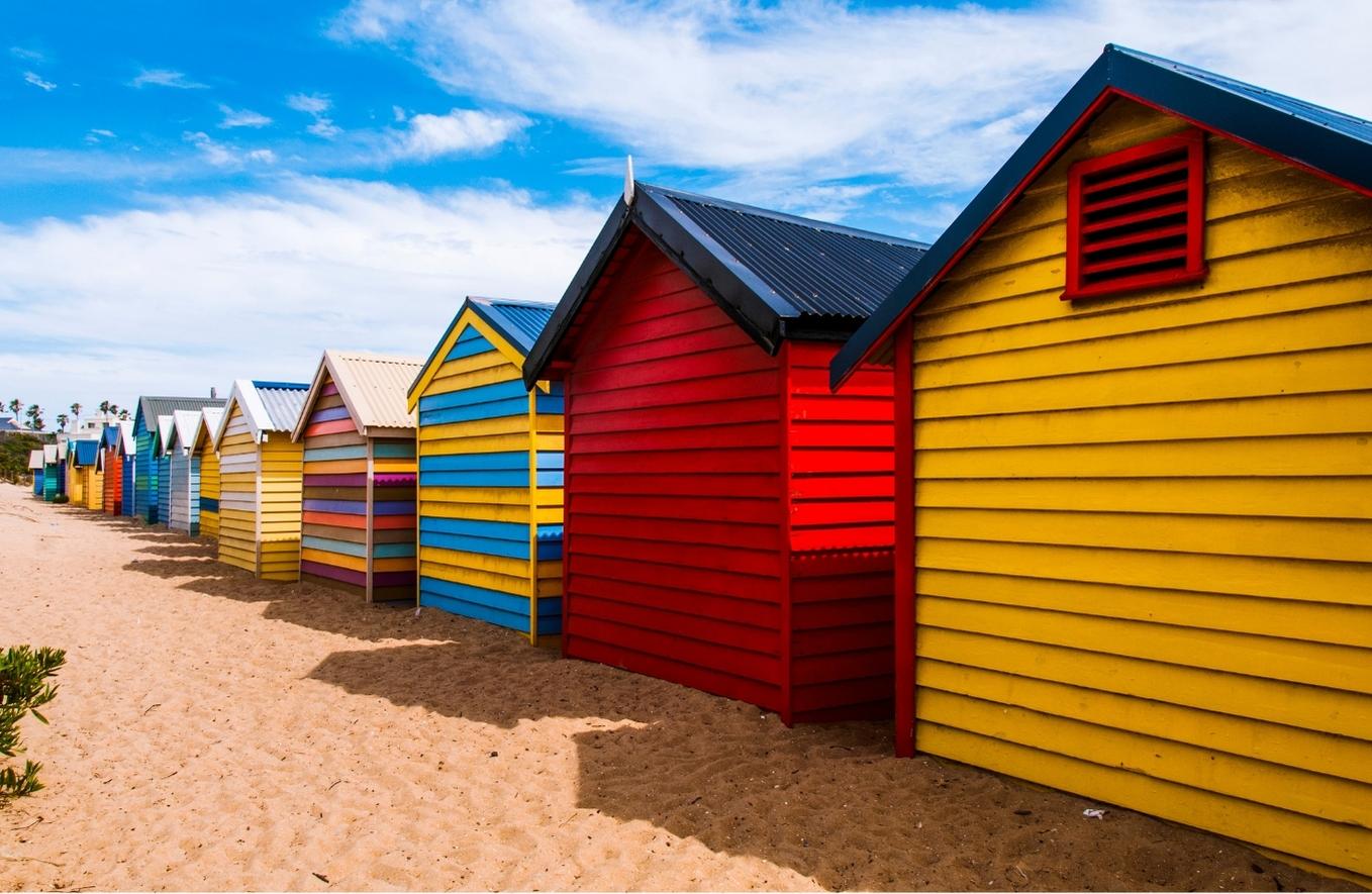 Colourful beach boxes in Brighton Victoria