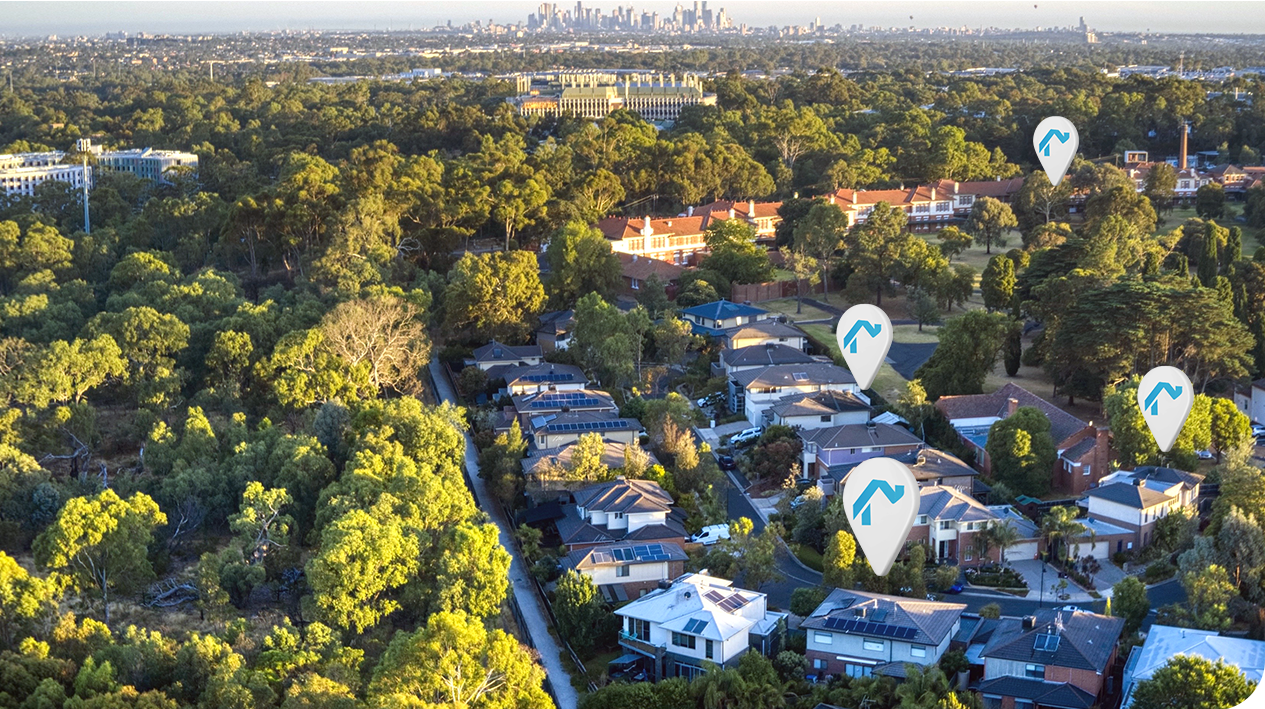 Commemorative Title - leafy suburbs and homes with CT pins